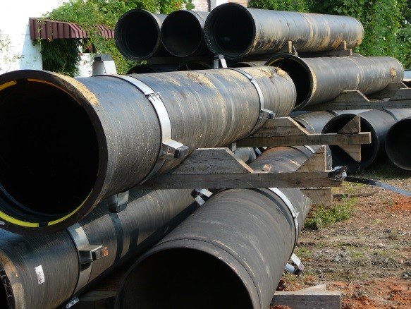 Large water pipe staged for the Independence Boulevard project